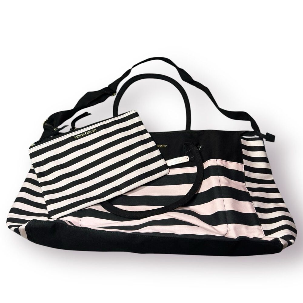 Victoria’s Secret Pink Stripe Weekend Bag Getaway Travel Large Tote Set BNWT